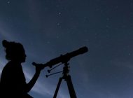 woman with telescope watching the stars